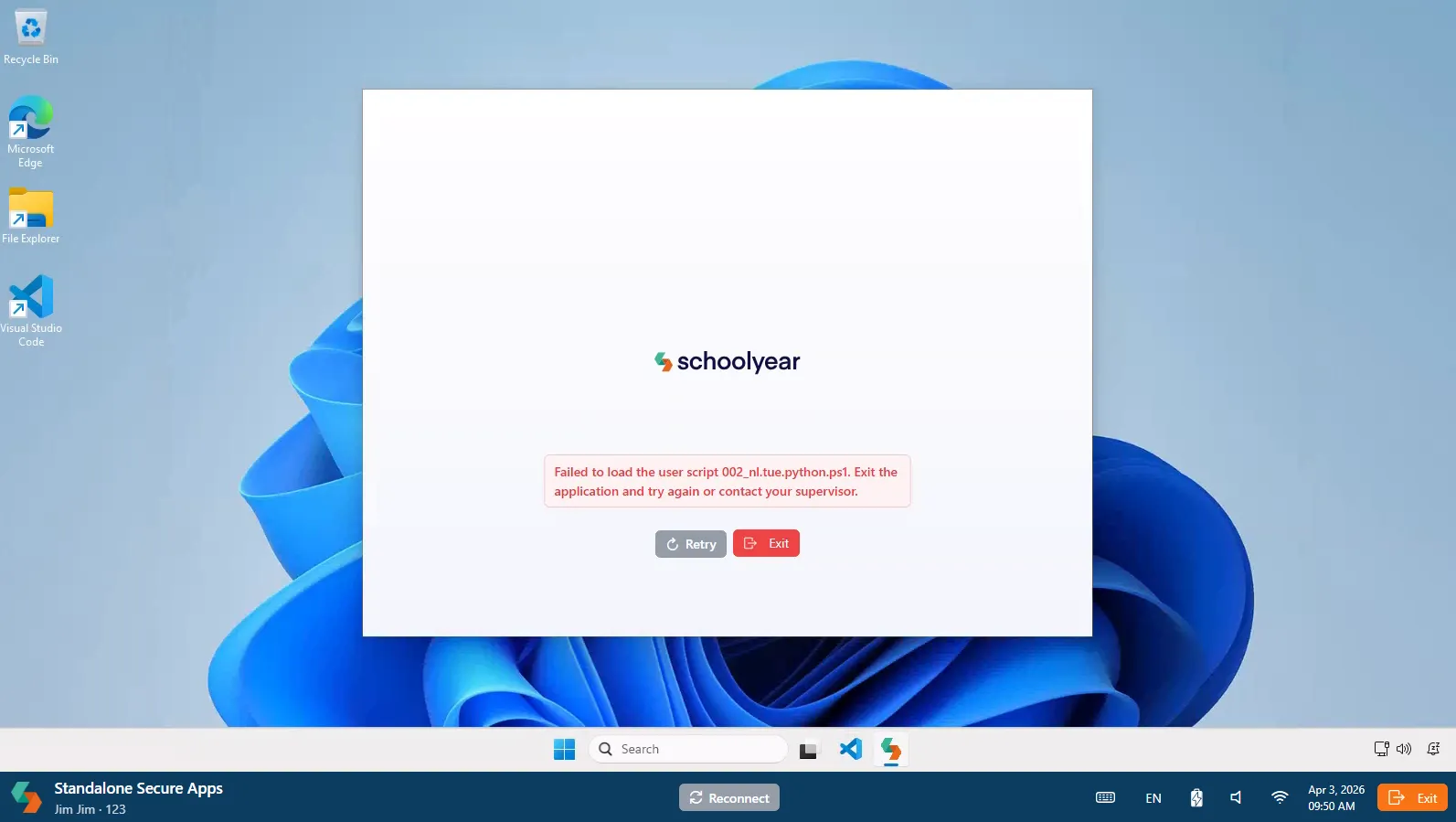 Error in user script