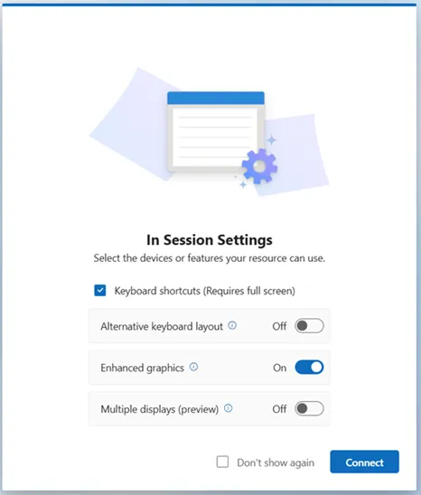 In-session settings screen with a Connect button